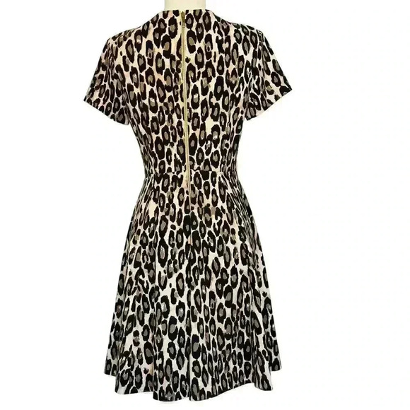KATE SPADE Women Autumn Leopard Dress 2 Tan Brown Short Sleeve A-Line Ponte Knit - Picture 5 of 8